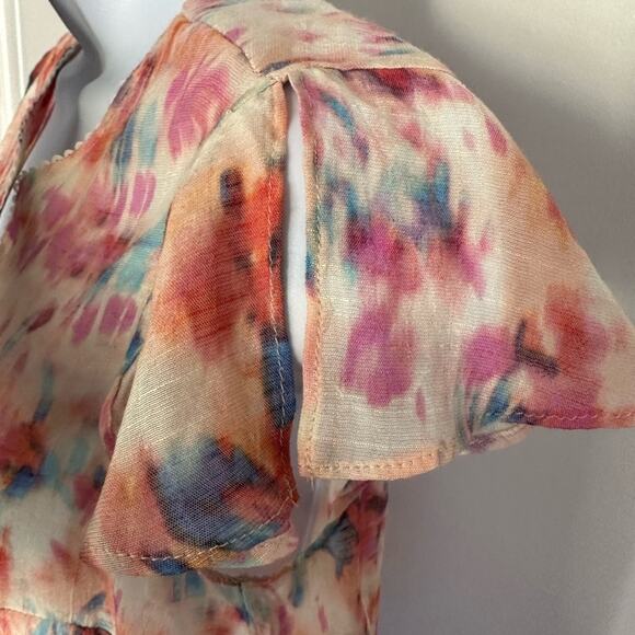 Nanette Lepore Watercolor V-neck Flutter Sleeve Top, XS - Picture 5 of 7